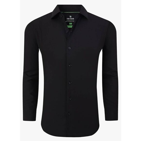 Tom Baine Men's Black Poly/Spandex Slim Fit Performance Stretch Button Down Shir - Picture 1 of 16